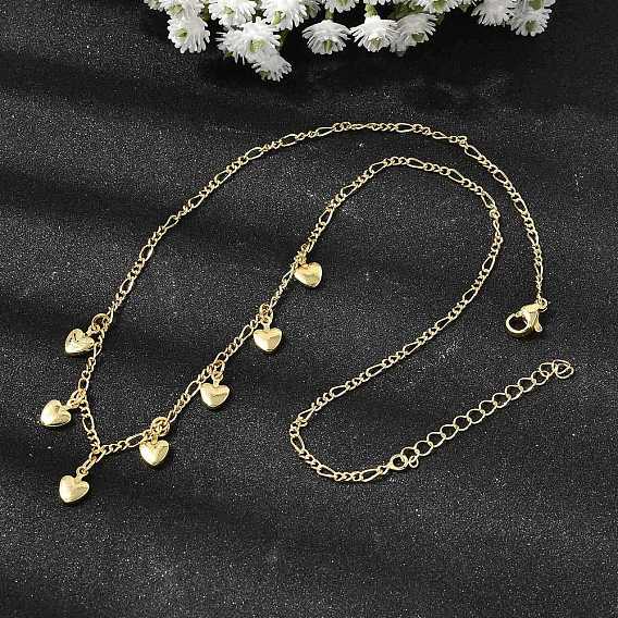 Латунь сердце кулон ожерелье, Женские цепочки Фигаро, стойки покрытие, без кадмия и без свинца, долговечный