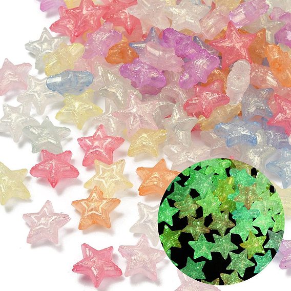 Светящиеся прозрачные акриловые бусины, звезда, с блеском порошок