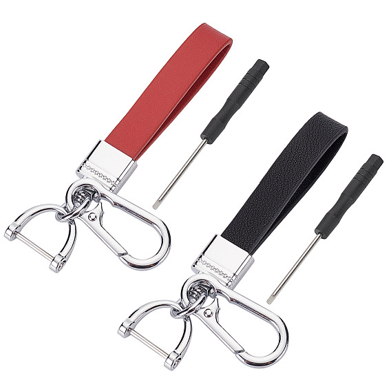 2 Sets 2 Style PU Imitation Leather Keychains, with Alloy Findings and Screwdrivers, Rectangle