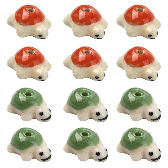 12 шт. 2 цвета, бусины из яркого глазурованного фарфора ручной работы, черепаха