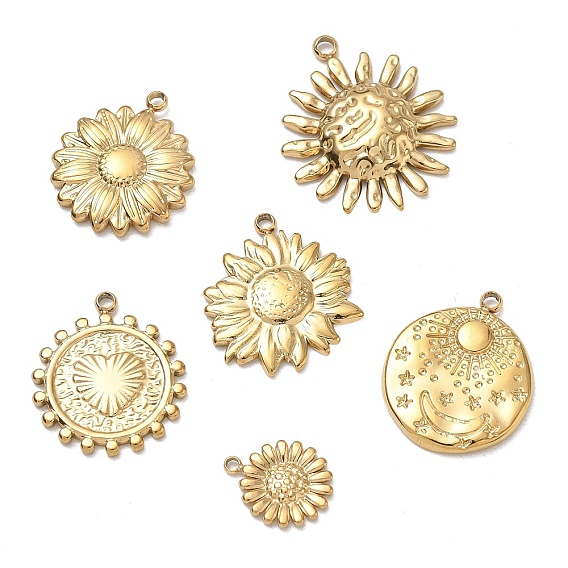 304 Stainless Steel Pendants, Ion Plating(IP), Real 18K Gold Plated