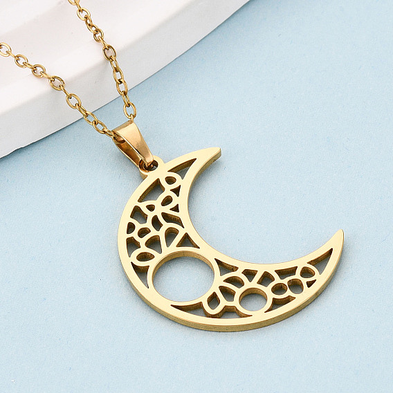 304 подвесные из нержавеющей стали ожерелья, полый полумесяц, ионное покрытие (ip)