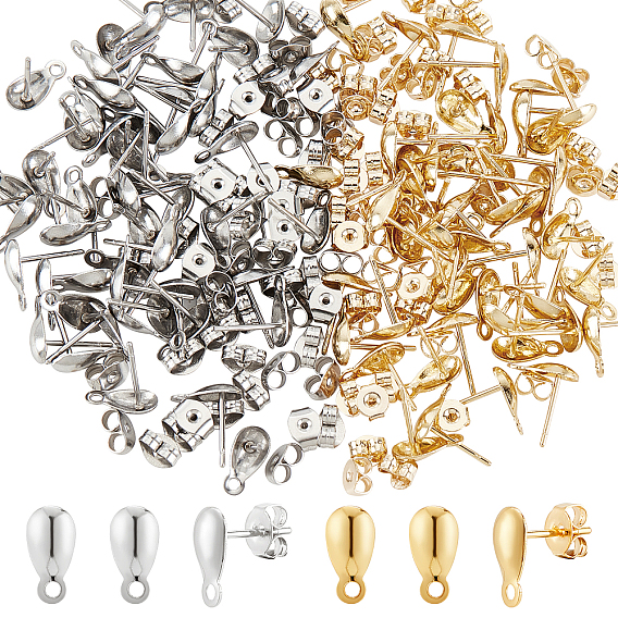 100 шт. 2 цвет 304 фурнитура для сережек-гвоздиков в форме капли из нержавеющей стали, с ушными гайками 100 шт.