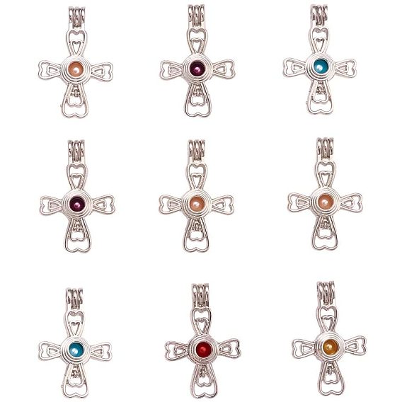 Alloy Pendants, with Acrylic Finding Beads, Cross