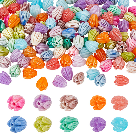 150Pcs 10 Styles Synthetic Coral Beads, Dyed, Flower Bud