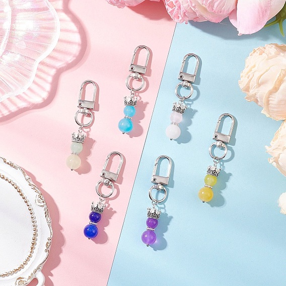 6 шт. круглые подвесные украшения из искусственного нефрита, окрашенные методом запекания, с бусинами в форме короны из сплава и поворотными застежками