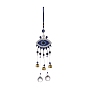 Alloy Turkish Blue Evil Eye Pendant Decoration, with Bell & Crystal Prisms, for Home Wall Hanging Amulet Ornament