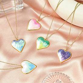 304 ожерелья из нержавеющей стали с подвеской в виде сердца и эмалированным кабелем, золотые