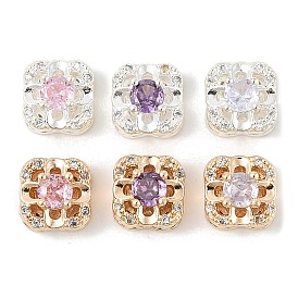 Латунные микро проложить кубического циркония бусы, квадратные с цветком, без свинца и без кадмия, долговечный