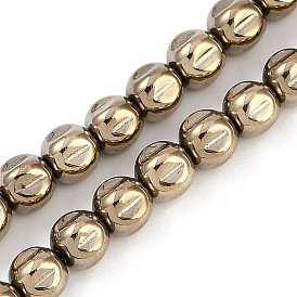 Electroplated Synthetic Non-magnetic Hematite Beads Strands, Grooved Round