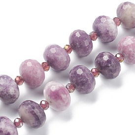 Lepidolita natural / hebras de perlas de piedra de mica púrpura, con granos de la semilla, facetados, oval