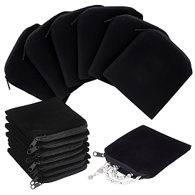 Velvet Jewelry Bags, Jewelry Storage Pouches with Alloy Zipper, Square