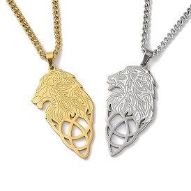 304 Stainless Steel Pendant Necklaces, Lion with Witch Knot