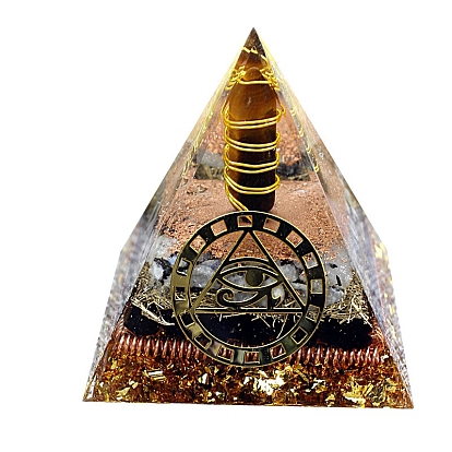 Orgonite Pyramid Resin Energy Generators, Reiki Wire Wrapped Natural Tiger Eye Bullet & Gemstone Chip Inside for Home Office