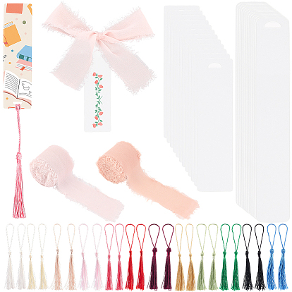 DIY-Lesezeichen-Kits, 24 Stück transparente, leere Acryl-Lesezeichen, 24pcs Polyester Quaste große Anhänger Dekorationen, ausgefranstes Fransenband aus Polyester