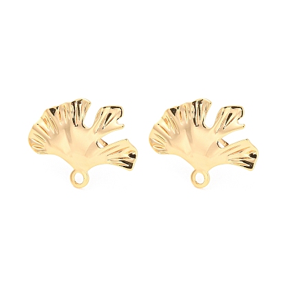Rack Plating Brass Stud Earring Findings, with Horizontal Loops, Leaf