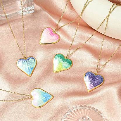 304 ожерелья из нержавеющей стали с подвеской в виде сердца и эмалированным кабелем, золотые