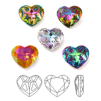 K 9 cabujones de diamantes de imitación de cristal, punta trasera y trasera plateada, facetados, corazón