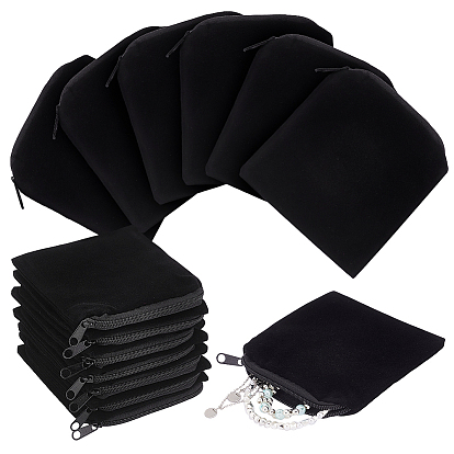Velvet Jewelry Bags, Jewelry Storage Pouches with Alloy Zipper, Square