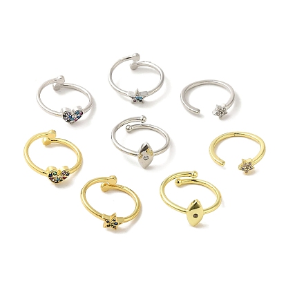 Rack Plating Brass Micro Pave Cubic Zirconia Cuff Rings, Long-Lasting Plated, Lead Free & Cadmium Free