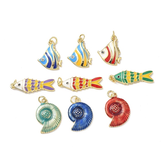 Подвески из латуни с морскими животными и эмалью, стойки покрытие, без кадмия и без свинца, долговечный, с целью перехода в кольце, реальный 18 k позолоченный