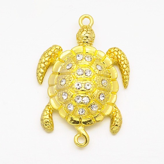 Alloy Rhinestones Magnetic Clasps with Loops, Sea Turtle, 37x25x8mm, Hole: 2mm
