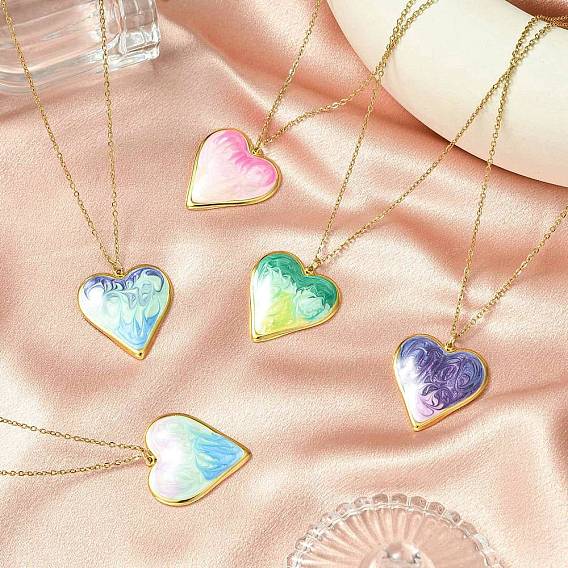 304 ожерелья из нержавеющей стали с подвеской в виде сердца и эмалированным кабелем, золотые