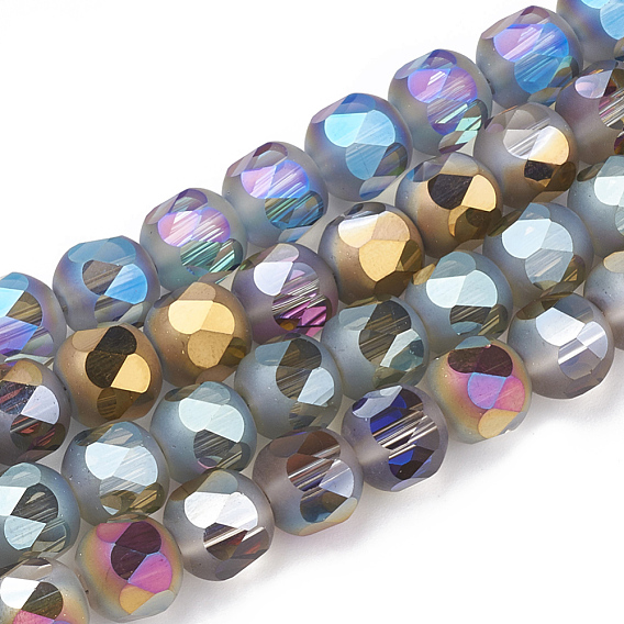 Electroplate Glass Beads Strands, Faceted, Frosted, Round