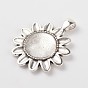 Sun Flower Alloy Pendant Cabochon Settings and Half Round/Dome Clear Glass Cabochons, Cabochon Settings: Tray: 18mm, 43x34mm, Hole: 5mm, Glass Cabochons: 18x4mm