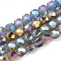 Electroplate Glass Beads Strands, Faceted, Frosted, Round