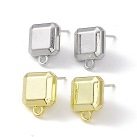 Rack Plating Alloy Stud Earring Findings, with 925 Sterling Silver Pins and Horizontal Loops, Cadmium Free & Lead Free, Square