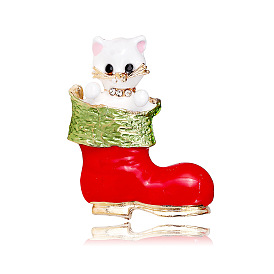 Cute Cat Christmas Socks Brooch - Creative Pin for Christmas Gift Accessory.