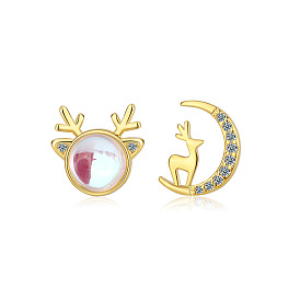 Fashionable and Minimalist Zircon Inlaid Deer Horn Earrings - Moonstone Ear Jewelry