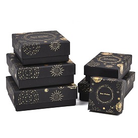 Золотые штампованные картонные коробки для ювелирных изделий, с губкой внутри, для колец, маленькие часы, , Серьги, Браслеты, чёрные, квадратный прямоугольник