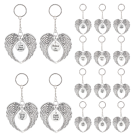 16шт 4 стиль крыла форма сплава подвеска брелок, с железной фурнитурой, плоские круглые со словом