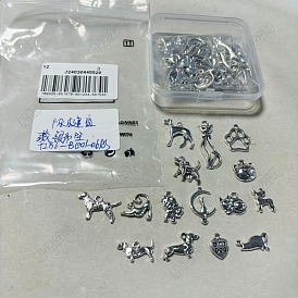 60Pcs 15 Styles Tibetan Styles Alloy Pendants, Dog/Cat Charms