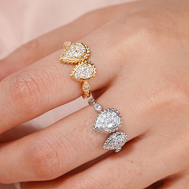 Anillos abiertos de latón con micropavé de circonitas cúbicas para mujer, lágrima