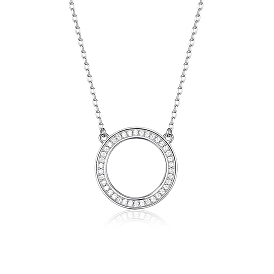 925 Sterling Silver Micro Pave Clear Cubic Zirconia Ring Pendant Necklace, Platinum