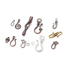Tibetan Style Alloy Clasps, Hook and S-Hook Clasps, Mixed Shapes