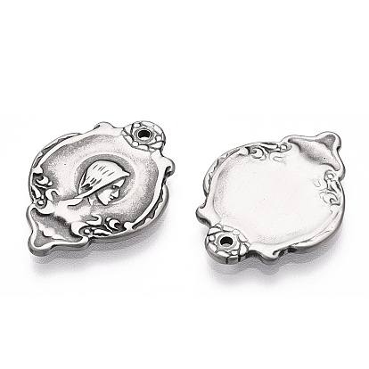 Pendentifs en acier inoxydable, polissage manuel, bouclier avec breloque portrait tête de reine