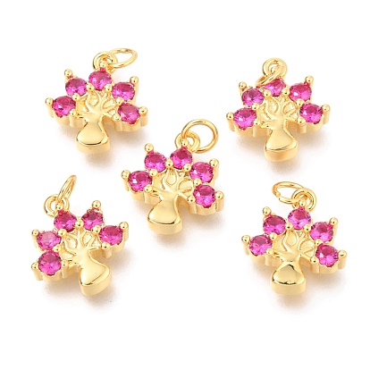 Messing Mikropflaster lila Zirkonia Charms, mit Ringe springen, Blume