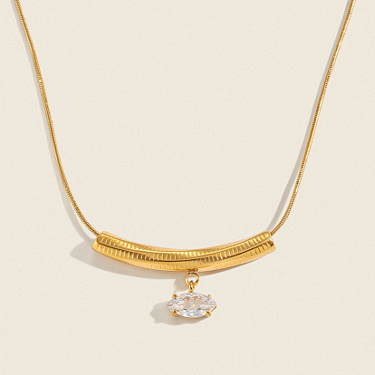 304 Stainless Steel Pave Clear Cubic Zirconia Pendant Necklaces for Women, Golden