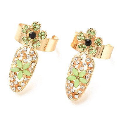Alloy Women Fingernail Rings, with Acrylic Rhinestone, Nail Cover Ring Nail Art Charm Flower Finger Decoration
