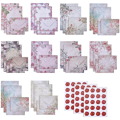 Vintage Floral Stationery Set, 50Pcs Decorative Writing Paper, 50Pcs Envelopes & 3 Sheets Stickers for Letters & Crafts