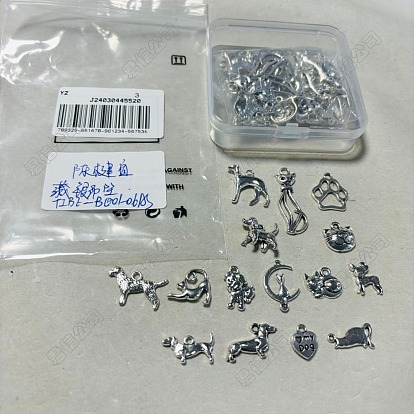 60Pcs 15 Styles Tibetan Styles Alloy Pendants, Dog/Cat Charms