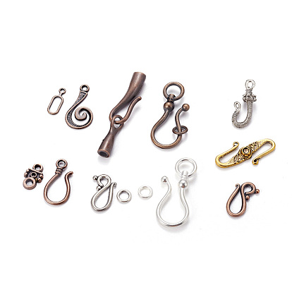 Tibetan Style Alloy Clasps, Hook and S-Hook Clasps, Mixed Shapes