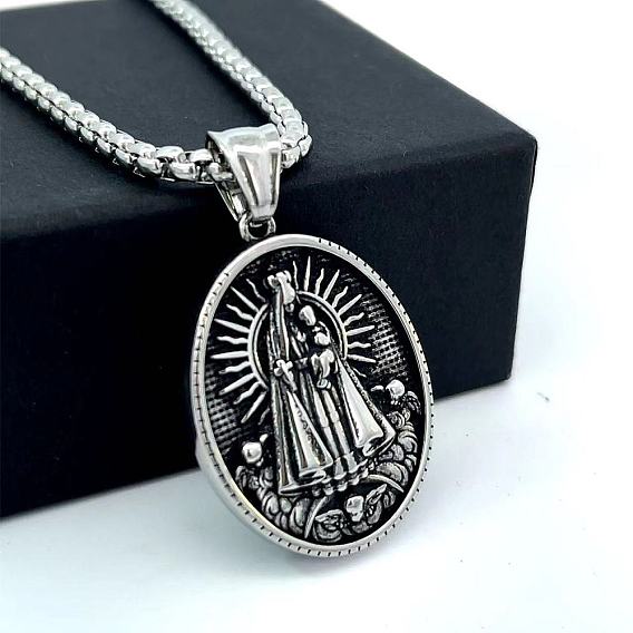 304 Овальные ожерелья из нержавеющей стали с подвеской в виде Девы Марии для мужчин