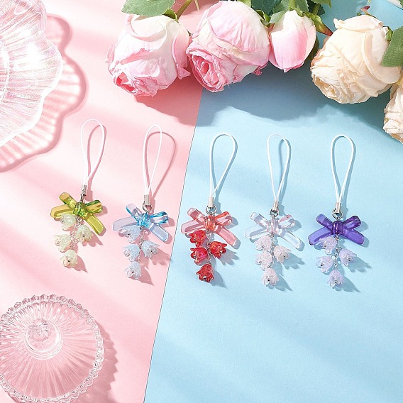 5акриловые подвесные украшения, бантом и цветок, со стеклом и 304 нержавеющей сталью