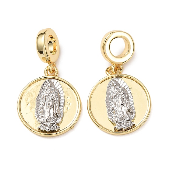 Двухцветные латунные европейские подвески-шармы, плоские круглые подвески с большим отверстием, посвященные религии и Деве Марии., платина