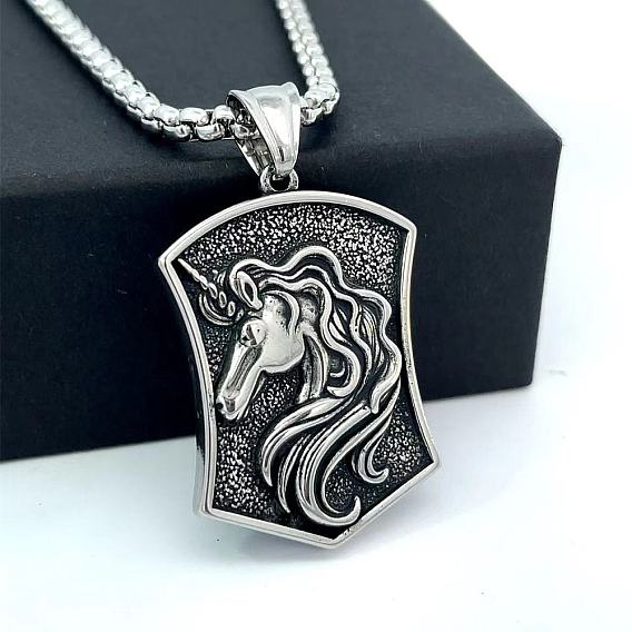 Греческие 304 мужские ожерелья с подвеской в виде щита единорога из нержавеющей стали
